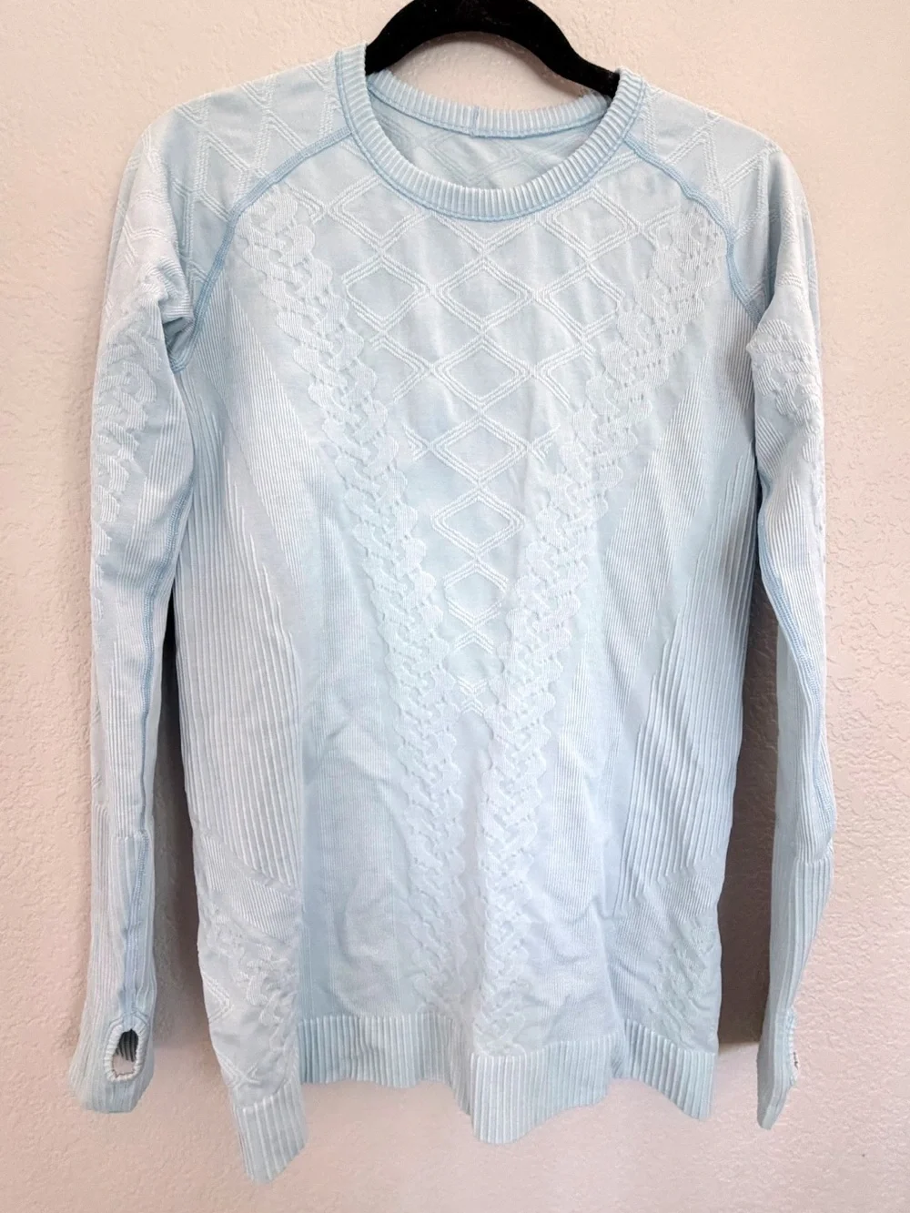 Lululemon Ebb to Street Long Sleeve Top Baby Blue Thumb Holes Seamless